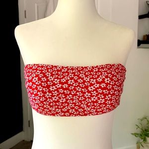 Red & White FLORAL Pattern BANDEAU BIKINI Top